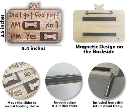 Dog Feeding Tracker-AM PM 2-Meal Wooden Fridge Magnets - Dog Feeding Reminder(3.5'' x 5.4'') with Stand - Did I Get Fed Yet-Pet Accessories to Track & Prevent Overfeeding or Underfeeding of Pets-A04