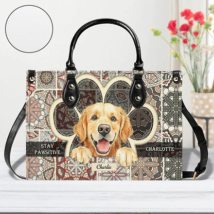 Personalized Pet Mom Leather Handbag – Custom Name Dog Cat Photo Purse, Pet Lover Gifts for Women, Christmas