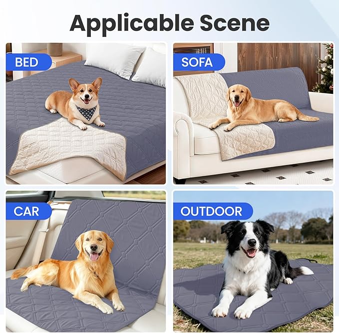 Waterproof Dog Bed Cover, Non-Slip Dog Blanket for Couch, Couch Covers for Dogs Washable, Pet Blanket for Furniture, Pet Bed Mat for Sofa, Car, Pet Supplies (68x82 Inch, Grey Blue)