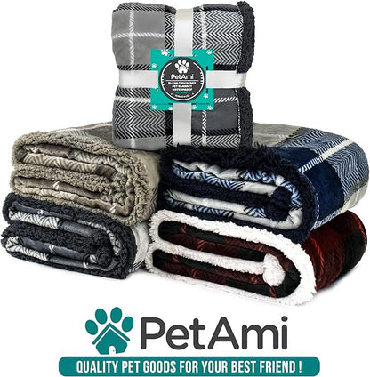 PetAmi Dog Blanket for Bed, XL Pet Blanket Large Dogs, Fleece Furniture Couch Cover Protector Sofa Car Crate Kennel, Soft Sherpa Cat Throw Plush Reversible Washable, Twin 60x80 Plaid Navy Blue