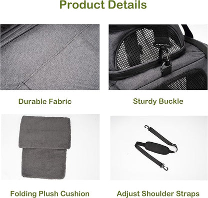 Expandable Pet Carrier Bag - Airline-Approved, Breathable Mesh, Secure Zippers, Padded Handle & Multi-Pockets (Light Grey)