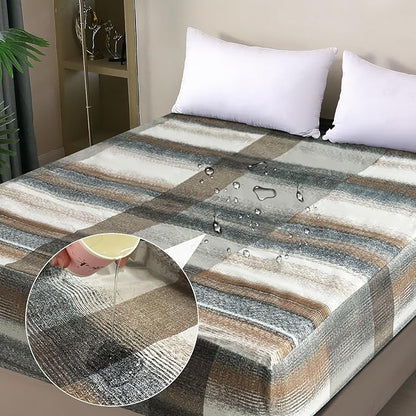 Waterproof Mattress Protector King, Fitted Sheet Style Breathable Mattress Cover with Deep Pocket Fits Up to 18'', Noiseless Bed Cover for Kids Adults Pets, Machine Washable (Stripes, 76'' X 80'')