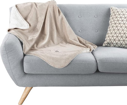 Waterproof Pet Blanket - 30x40-Inch Reversible Sherpa Fleece Throw Protects Couches, Cars, and Beds from Spills, Stains, and Fur by PETMAKER (Tan)