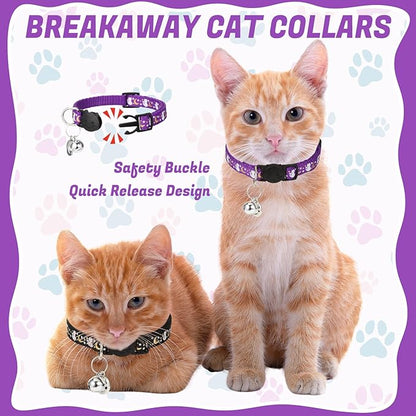 10Pcs Breakaway Cat Collars with Bell Star and Moon Cute Adjustable Kitten Collars with Pendant Glow in The Dark