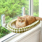 Cat Window Perch with Bolster, Cordless Foldable Cat Window Hammock with Strong Suction Cups & Metal Frame, Machine Washable Pet Bed for Indoor Cats (Green, Medium)