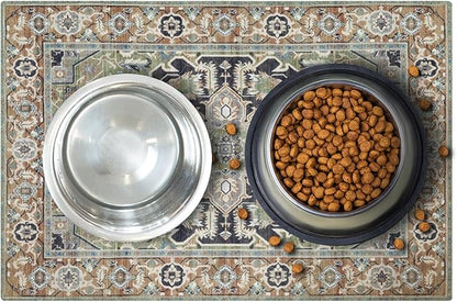 LOVEWAG Waterproof 2-Pack Pet Feeding Mats - 16" x 24" Premium Cat & Dog Food Mat - Non-Slip, Machine Washable Food Mat Protects Floors & Contains Water Bowl Spills - Pet Place Mats (Sage Forest)
