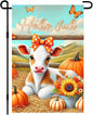 Hello Fall Garden Flag Cute Calf Cow Flag 12x18 Inch Polka Dot Bow Hay Pumpkins Sunflowers Double Sided Outdoor Banner For Front Yard Porch Lawn Patio Seasonal Home Decor Rustic Autumn