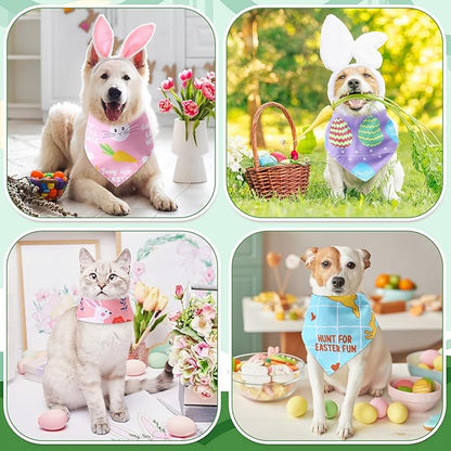 Chunful 50 Pcs Easter Dog Bandanas Bulk with Sayings Holiday Dog Bandanas Triangle Scarf Puppy Bibs Rabbit Costume Adjustable Cat Outfit Washable Bids Kerchief for Small Medium Large Pet