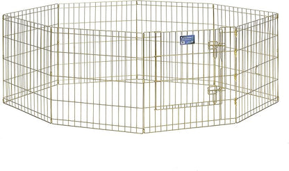 MidWest Homes for Pets Folding Metal Puppy / Dog Exercise Pen, Indoor/Outdoor Playpen with Door, 16 Sq Feet of Play Space, 24-Inches Tall, Gold Zinc