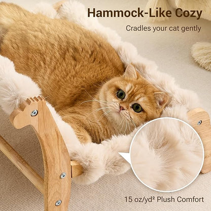 Solid Wood Cat Couch Bed for Indoor Cats, Modern Cat Sofa with Ultra-Soft Plush Surface Washable, Reclined Backrest, Elevated Plush Cat Lounge for Small to Adult Cats, Soft Khaki