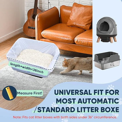 80 Count Jumbo Cat Litter Box Liners, Cat Litter Liners for Automatic Litter Box, 10-15 Gallon Heavy Duty Cat Litter Bags with Drawstrings, 37" x 18.11"