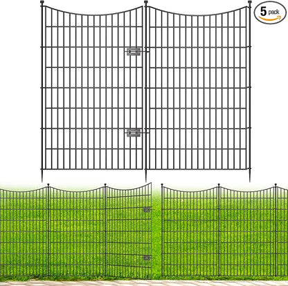 5 Panels Decorative Garden Fence with Gate, 48 in(H) X 13.13 ft(L) No Dig Dog Fence Animal Barrier Outdoor for Yard, Rustproof Metal Garden Edging and Borders, Temporary Fencing Stakes