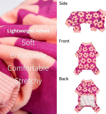 Fitwarm Flower Fleece Dog Pajamas, Warm Winter Dog Clothes for Small Dogs Girl, Cozy Pet Onesie with Feet, Pink, Small