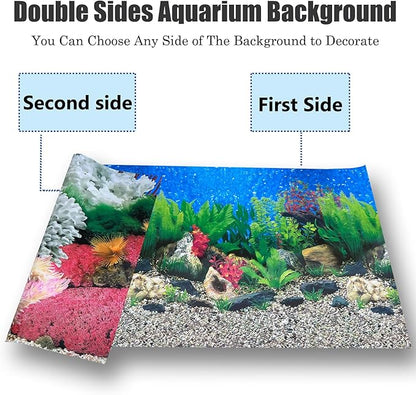 Aquatic Plant Aquarium Background Sticker Coral HD Fish Backgrounds for Aquariums Gravel Stone Fish Tank Wallpaper Decorations 2 Sided 16"x 33"
