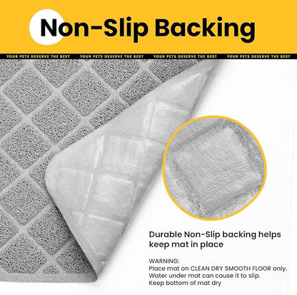 Cat Litter Mat Litter Trapping Mat, 24" x 17" Premium Durable PVC Grid Mesh with Scatter Control, Non-slip, Less Waste Cat Litter Box Mat, Grey 2 Pack