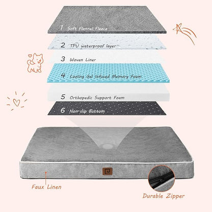 EHEYCIGA Waterproof Dog Bed Orthopedic 35"x23", Memory Foam Pet Bed for Larged Size Dogs, Washable Pet Mat with Removable Cover, Grey