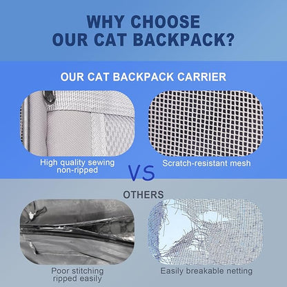 Pesen Cat Backpack Carrier, Breathable & Foldable Pet Carriers for Cats, Small Dogs and Rabbits Under 15 lbs, Airline Approved Dog & Cat Carrier Backpack for Hiking, Travel, Camping, Light Gray