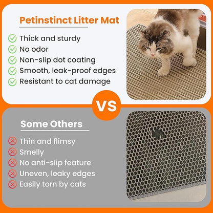 Jumbo Cat Litter Mat, 46x26 Inches Double Layer Honeycomb Litter Trapping Mat, Non Slip Waterproof Urine Proof Extra Large Cat Litter Box Mat, Kitten Supplies and Essentials, XXL, Beige