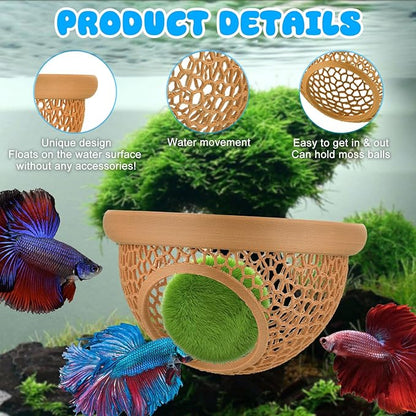 Floating Betta Hide & Shrimp Cave – 3D Printed Aquarium Hammock, Feeder & Rest Spot – Floating Betta Log & Cave Decor for Nano Tanks, Corydoras, Shrimp & Small Fish – Safe PLA, Patent Pending