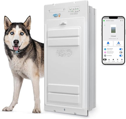 Power Pet Automatic ROLL UP Door by High Tech Pet Brand - Motorized Panel Rolls Up - Pet Operated - Remote App Control - 24/7 Exit & Entry Timers (Wall Mount, Large)