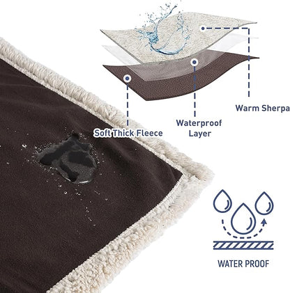 Kritter Planet Waterproof Pet Blanket for Bed, Reversible Sherpa Fleece Protector Couch Cover for Pets, Liquid Proof Furniture Protector for Medium Large Dogs