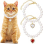 2pcs Cat Pearl Collar with Heart Pendant, Cute Pearl Pet Necklace in Small, Adjustable Wedding Party Small Dog Jewelry Accessories for Puppy Kitten- White & Red