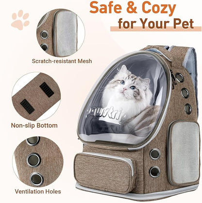 Pawstrip Cat Backpack Carrier with Large Space Bubble Window, Airline Approved Breathable Pet Carrier for Small Dogs Cats up to 15lbs, Foldable for Travel Hiking & Outdoor Use