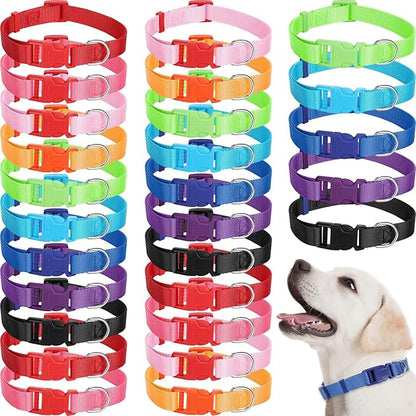 Amylove 27 Pcs Dog Collar Bulk Adjustable Nylon Puppy Collar for Small Medium Large Dogs Multiple Pet with Quick Release Buckle for PET Travel Walk Daily(Medium,Bright Colors)