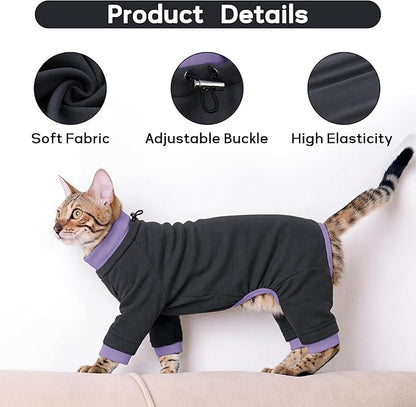 PUMYPOREITY Sticky Hair Cat Clothes, Prevent Hair Loss Cat Pajamas, Soft Cat Sweaters for Cats Only, Cat Hair Sticky Onesie, Cat Recovery Suit After Surgery, Black, 2XL