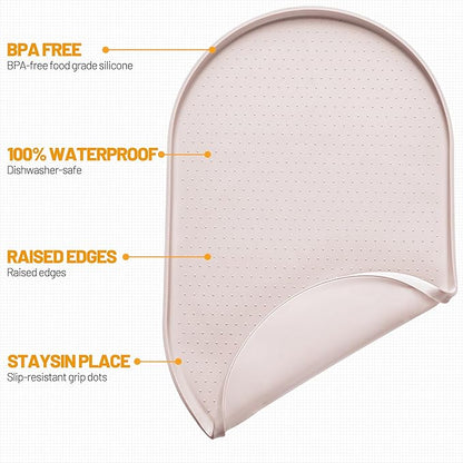 Hubulk 100% Waterproof Silicone Pet Feeding Mat with Raised Edge for Food and Water, Dog Bowl Mats, Cat Bowls Placemat with High Lip Protects Floor for Cats and Dogs (White Sand, 19" L x 12" W)