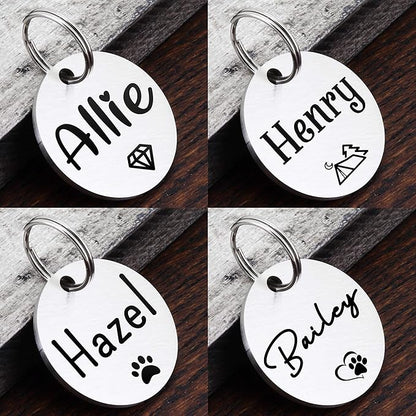 Ultra Joys Dog ID Tag, Custom Dog Tag Personalized Cat Tag, Pet ID Tag, Brushed Stainless Steel Round Dog Tag Silver Medium