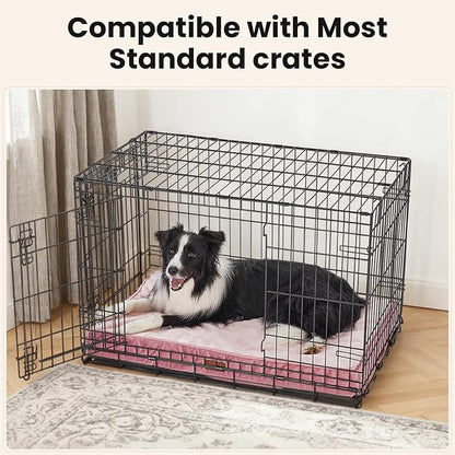 OhGeni Orthopedic Waterproof Dog Bed for Medium Large Dogs, Machine-Washable Removable Cover in Easy-Clean Fabric, High Density Foam & Easy-Carry Handle, Suitable for Crate, 35 inch (Pink)
