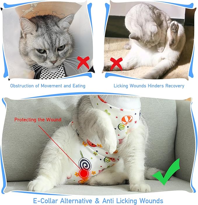 Coppthinktu Cat Recovery Suit Female, Breathable Cat Onesie After Surgery Female for Abdominal Wounds or Skin Diseases, Surgery Recovery Suit Kitten Surgical Onesie After Spay Wear Anti Licking