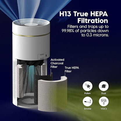 IRIS USA WOOZOO True HEPA Air Purifier, H13 filter removes 99.97% of particles, pollen, pet dander, smoke, and odors. Covers up to 1,558 ft², featuring auto mode, air quality indicator, and filtration