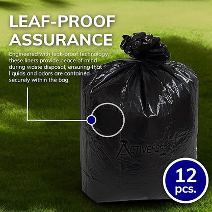 ActiveDogs Dog Poop Bucket Bags 12PK - Heavy Duty 5 Gallon Poop Bags for Dogs Waste Removal Trash Can, Bucket or Pail - Extra Thick 1.2ml Plastic Tear Resistant & Leak Proof Refill Liners
