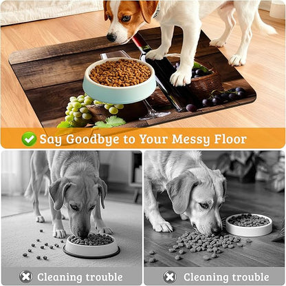 Pet Feeding Mat,Red Wine Absorbent Dog Cat Food Mat Grape Wood Dog Mat with Rubber Backing,Non-Slip Water Bowl Placemat,Pet Supplies 12" x 20"
