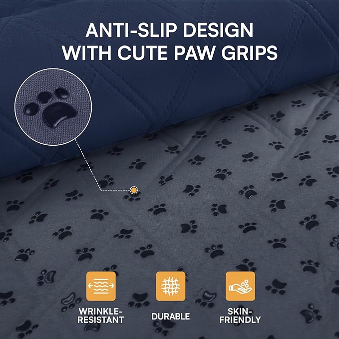 Luciphia 100% Waterproof Couch Cover Blanket for Dogs Anti-Slip Pet Couch Protector Sofa Mat Puppy Cat Blanket with Non-Slip Bottom, Navy Blue, 68x82 Inch