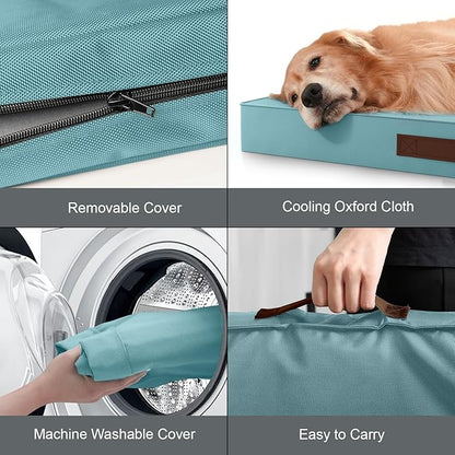 Outdoor Extra Large Dog Bed, Jumbo Waterproof Dog Bed for Large Dogs, Orthopedic Egg Crate Foam Pet Mat with Removable Oxford Cooling Cover, Light Blue