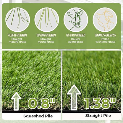 Artificial Grass Rug Indoor Outdoor, 6 x 10FT Faux Grass Turf with Drainage Holes, Realistic Artificial Lawn Rug Dog Pets Mat, Turf Carpet for Garden Lawn Landscape Balcony Patio Backyard Easter Decor
