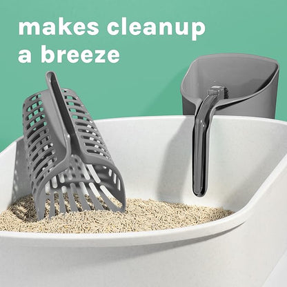 Kitty City Infinity Cat Litter Scoop with Holder – Non-Stick Aluminum Litter Sifter & Deep Shovel, Ergonomic Handle, Easy Clean Poop Scooper for Cats