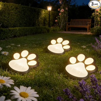 3pcs-Solar Paw Print Lights, Wireless of Cat Dog Animal Solar Lights Outdoor Garden Decor, IP55 Waterproof LED Yard Path Light, New Home Birthday Easter Gift for Pet Lovers (Warm Light)
