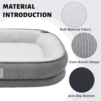 Orthopedic Small Dog Bed,Dog Sofa with Egg Crate Foam Couch Bed with Four-Sided Bolster, Removable Cover & Non-Slip Bottom Grey S
