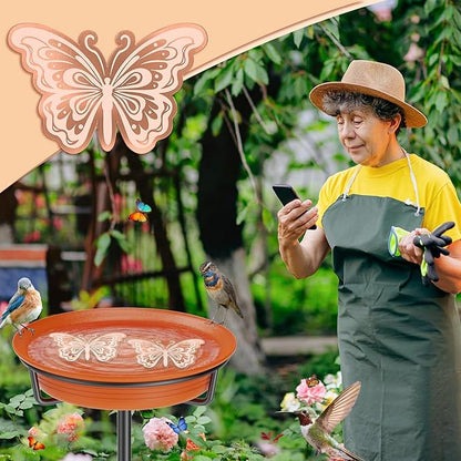 2Pcs Bird Bath Copper Disk, 0.6mm Reinforced 99.9% Pure Copper Cleaning Disk for Physical Clean Water, All-Season Use Cleaner for Outdoor Birdbaths Bowl Garden Fountain (Butterfly)