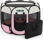 Dog Cat Playpen, Portable Puppy Pet Crate Indoor for Small Dogs Cats Rabbits, Foldable Dog Cage Enclosure for Outdoor, Pop Up Dogs Tent Kennel with Carrying Case, Pink