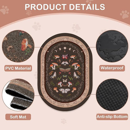 Bienbee Cat Litter Mat, 24" x 15" Litter Box Mat Rug with Non-Slip Bottom,Urine and Water Proof, Easy to Clean Cat Supplies Essentials for Indoor Kitty Kitten Floor, Brown Mushrooms M