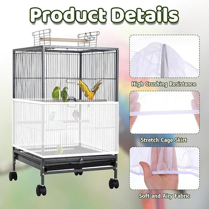 Adjustable Bird Cage Cover, 41-67‘’Bird Cage Seed Catcher Guard White Soft Airy Nylon Mesh Net Birdcage Cover Skirt Netting Seed Catcher Birdcage Accessories for Parrot Enclosures Cages