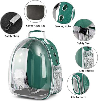 Pet Backpack Carrier,Bubble Backpack Cat Carrier,Pets and Small Dogs,Space Capsule Pet Carrier for Traveling, Walking, Hiking and Outdoor Activities (Dark Green)