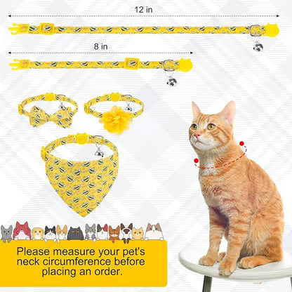 Breakaway Cat Collars with Bell & Cute Pendants - 3 Pack Adjustable Safety Kitten Collars - Decoration for Girl Boy Cats Puppy and Small Pets (Style C - Bee)