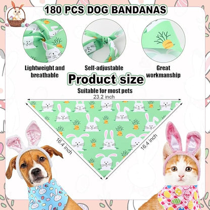 Aliceset 180 Pcs Easter Dog Bandana Bulk Spring Bandanas for Dog Cute Pet Scarf Bibs Soft Triangle Scarf Bunny Neckerchief Holiday Costume for Boy and Girl, Small and Medium Pet