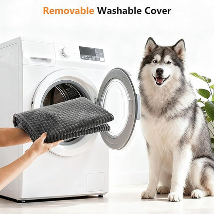 KISYYO Orthopedic L Dog Beds for Large Dogs with Removable Washable Cover and Removable Pillow for Crate,Waterproof Extra Large Dogs Mat, Grey, 35x23